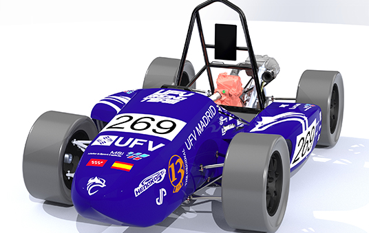 Racing Team coche racing 0001 Coche Livery FSS UFVRT2024 Frontal Lateralizado Elegancia Racing Team Estudiar en Universidad Privada Madrid