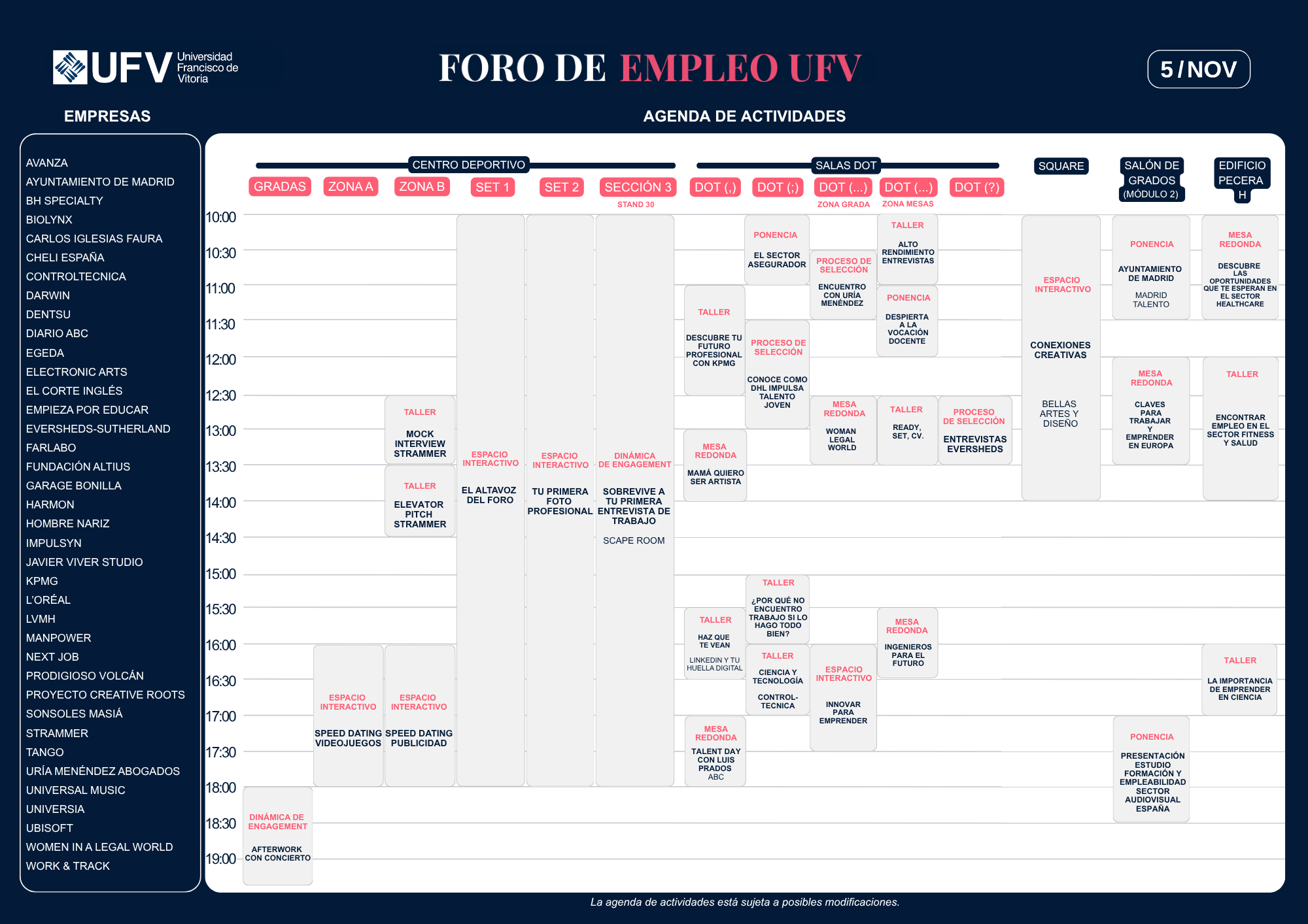 Agenda de actividades 3 Foro de Empleo Estudiar en Universidad Privada Madrid